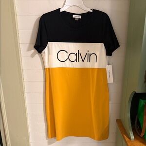 Calvin Klein Black, White, and Yellow Mini Dress